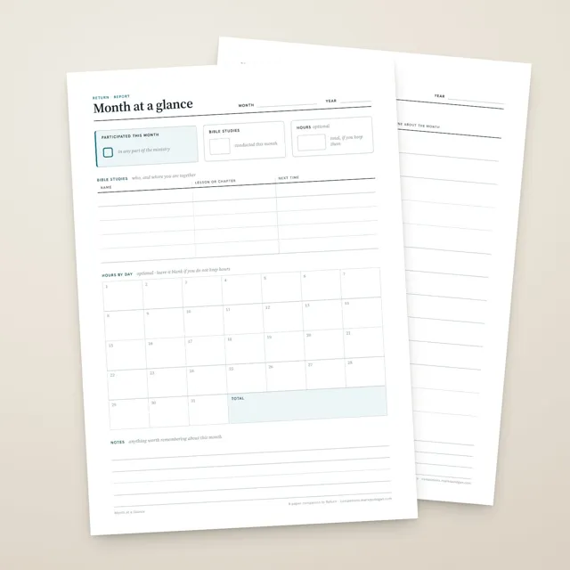 Month at a Glance sheet with a 31-day grid